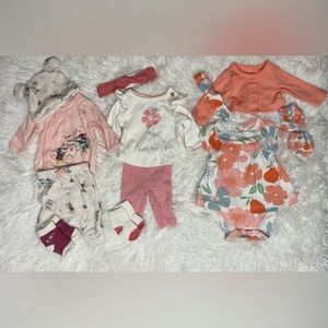 8 piece Lot of preemie girl clothes plus accessories